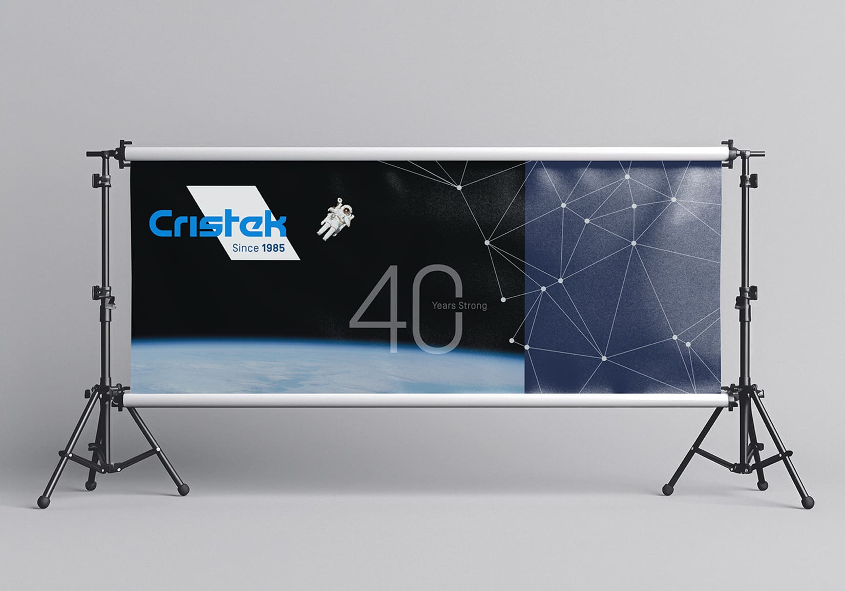 Tradeshow Backdrop with a Space Program feel, featuring the logo for CRISTEK
